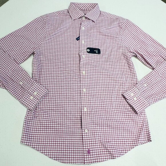 johnnie-O Dean Performance Button Up Shirt Rose Size Small Pink/Purple White NWT - Picture 7 of 7